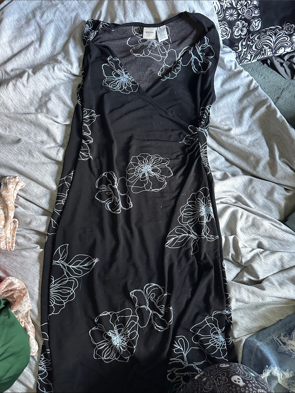 White House Black Market Black Floral Wrap Maxi Dress